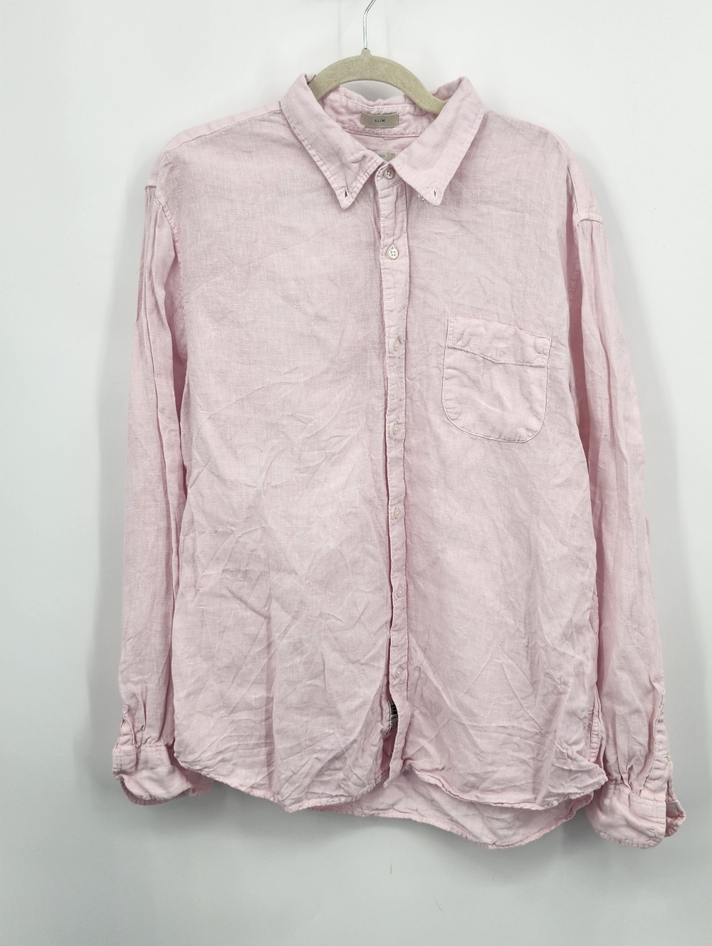 J. Crew Irish Linen Button Down Shirt Long Sleeve Pink  Pockett Slim Sz XL